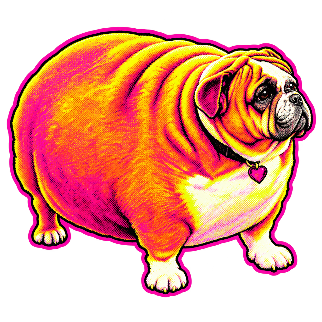 Halftone FatDog badge on the chartreuse field